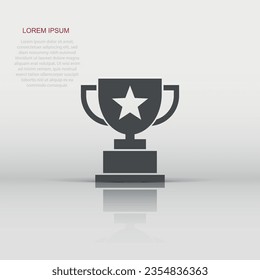 Trophy cup icon in flat style. Goblet prize vector illustration on isolated background. Award sign business concept.