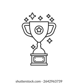 Trophy cup icon in flat style. Award prize vector illustration on isolated background. Champion sports event sign business concept.