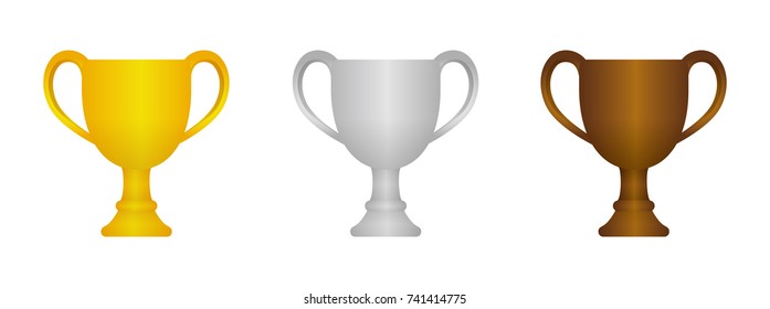Trophy cup icon illustration set. gold/silver/bronze (from 1st place to 3rd place)