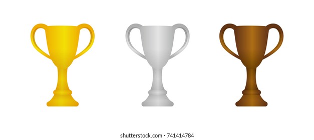 Trophy cup icon illustration set. gold/silver/bronze (from 1st place to 3rd place)