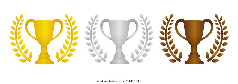 Trophy cup icon illustration set. gold/silver/bronze (from 1st place to 3rd place)