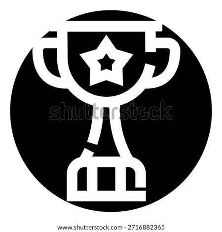 Trophy cup icon inside a black circle with a star, representing achievement, victory and excellence for sports, business, competition, awards, recognition and first place success