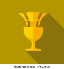 Trophy cup icon logo flat for winner with shadow. Design template. Vector illustration