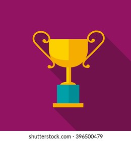 Trophy cup icon logo flat for winner with shadow. Design template. Vector illustration