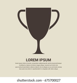 Trophy cup icon  on brown background, flat design style
