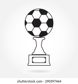 Trophy Cup icon on prize podium isolated on white background. Football or soccer first place award. Champions or winners Infographic element. Vector illustration.