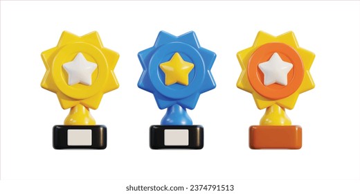 Trophy cup icon set 3d render