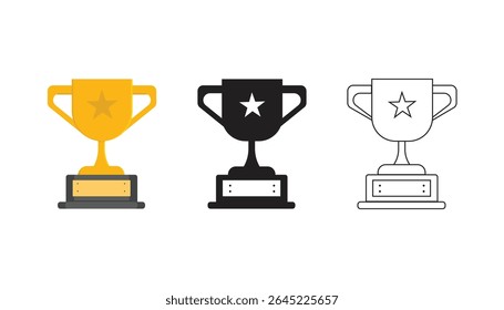 Trophy cup icon set collection in flat style. Award prize vector illustration on isolated background. Champion sports event sign business concept.