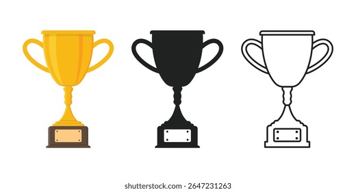Trophy cup icon set collection in flat style. Award prize vector illustration on isolated background. Champion sports event sign business concept.