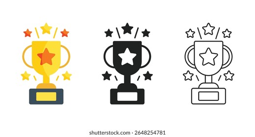 Trophy cup icon set collection in flat style. Award prize vector illustration on isolated background. Champion sports event sign business concept.