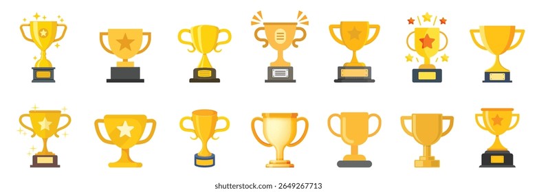 Trophy cup icon set collection in flat style. Award prize vector illustration on isolated background. Champion sports event sign business concept.