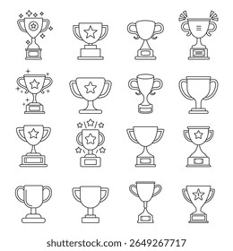 Trophy cup icon set collection in flat style. Award prize vector illustration on isolated background. Champion sports event sign business concept.