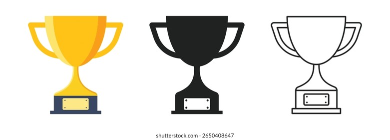 Trophy cup icon set collection in flat style. Award prize vector illustration on isolated background. Champion sports event sign business concept.
