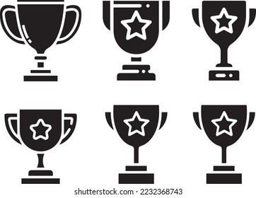 Juego de iconos de copa de trofeo. conjunto de iconos de premio. Icono de la copa de victoria. Símbolo de la taza de trofeo. Primera taza