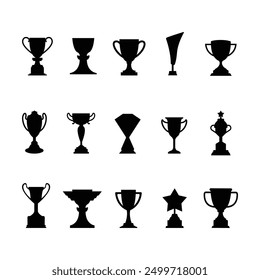 Trophy cup icon silhouette set. Champions winner reward symbol