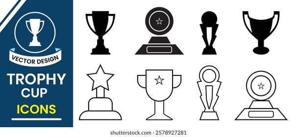 Trophy cup icon, vector illustration. Silhouette of trophy cup icon, vector with line. Reward symbol sign for web design, app, logo. Winner, achievement, success, champion, prize Vector illustration.