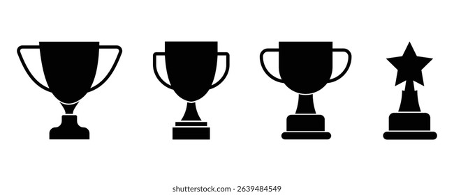 Trophy cup icon vector set in flat style silhouettes. Award trophy cup vector. Victory cup, Prize, Winner symbol vector illustration.