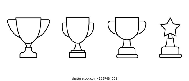 Trophy cup icon vector set in thin line style. Award trophy cup vector. Victory cup, Prize, Winner symbol vector illustration.