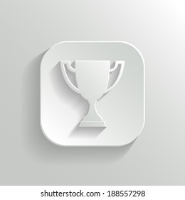 Trophy cup icon - vector white app button with shadow