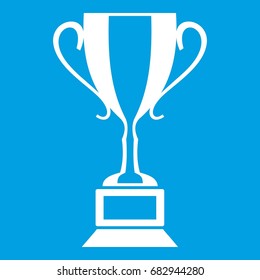 Trophy cup icon white isolated on blue background vector illustration