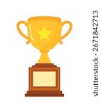 Trophy cup icon for winner award and champion in cute cartoon flat vector illustration isolated on transparent background