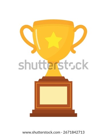 Trophy cup icon for winner award and champion in cute cartoon flat vector illustration isolated on transparent background