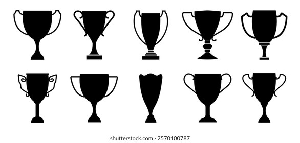Trophy cup icons set. Champion trophy cups black icon. Vector illustration	