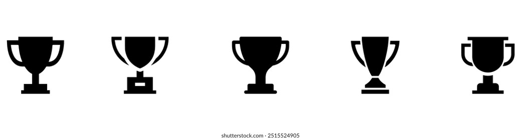 Conjunto de iconos de copa de trofeo. Plano, silueta, estilo lineal. Ilustración vectorial. Gráfico de Vector. EPS 10	
