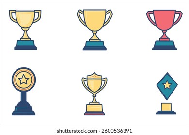 Trophy cup icons set. Flat design style. Vector illustration.