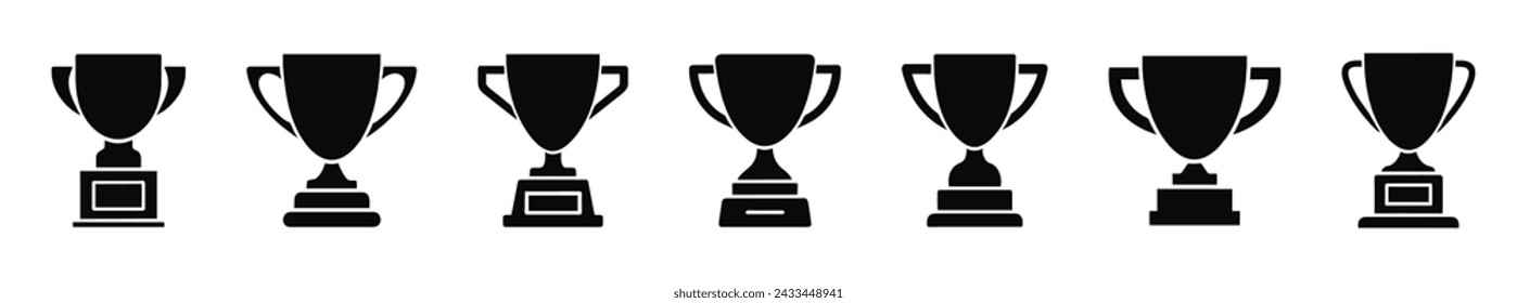 	
Trophy cup icons set. Winner prize icon collection. Trophy symbol. Victory logo.	
