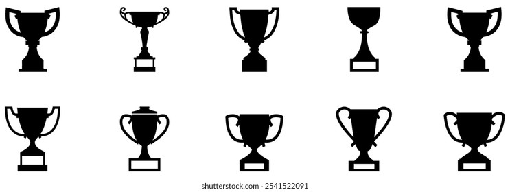 Trophy cup icons set. Winner prize icon collection. Trophy symbol. Victory logo. Trophy cup icons set. Flat, silhouette, linear style. Vector Illustration. Vector Graphic. EPS 10