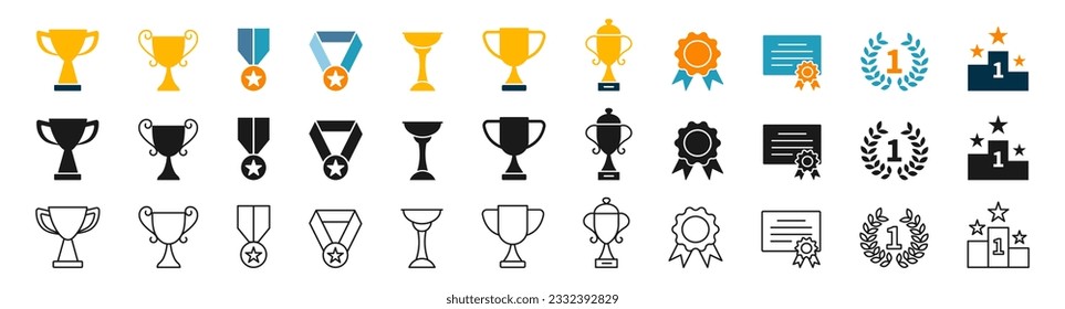 Trophy cup  icons set. Winning icons collection.  Award and Medal.