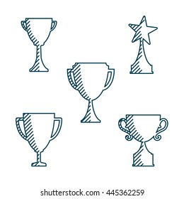 Trophy cup icons thin line style -variable line- flat design 
