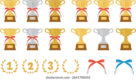 Trophy cup illustration set, trophy illustration material