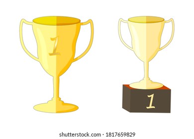 Trophy cup isolated on white background. Set of golden goblet, winners cup for sport event or competition celebration, game price, champion victory congratulations. Icon for award. Vector illustration
