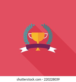 trophy cup and laurel flat icon with long shadow,eps10