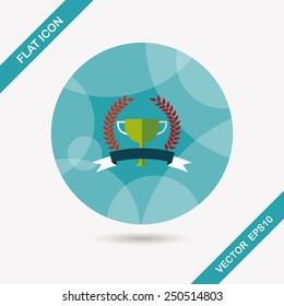 trophy cup and laurel flat icon with long shadow,eps10