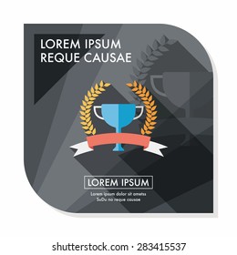 trophy cup and laurel flat icon with long shadow,eps10
