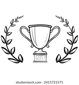 Trophy cup with laurel wreath hand drawn outline doodle icon