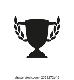 Trophy cup with laurel wreath icon. Vector. Flat design.