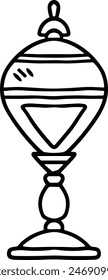 A trophy cup with a leaf design on it. The cup is black and white