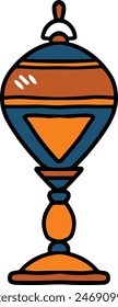 Eine Trophäenschale mit einem Blattdesign darauf. Die Tasse ist schwarz-weiß