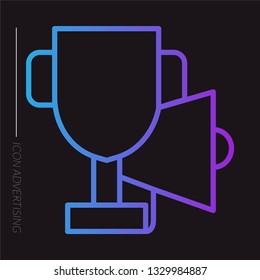 Trophy cup line icon, Award and promotion icon, With Megaphone icon vector.