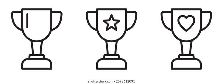 Trophy Cup Line Icon Set. Trophy Cup with Heart, Star.