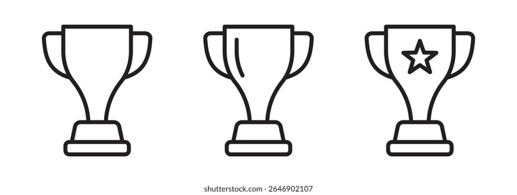 Ícone da linha da taça do troféu, taça do vencedor, ícone da taça da vitória. Símbolos de recompensa definidos.