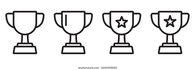 Trophy Cup Line Icons Set - Winner, Victory, and Reward Symbols Collection.