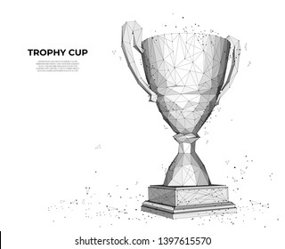 Trophy cup from lines and triangles, point connecting network on white background. sport cup, champion's cup. Polygon vector wireframe concept, mesh art