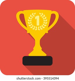 Trophy cup with long shadow in flat style. Icon gold goblet, medieval goblet. Trophy cup  2016. Success trophy, gold prize, vector illustration