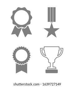 trophy cup with medals and labels - icon set