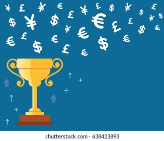 trophy cup with money symbol icon vector, winning money concept